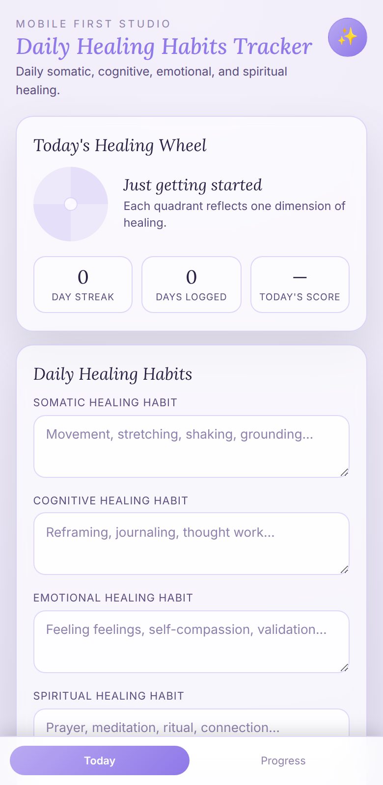 Healing Habits Tracker app screen
