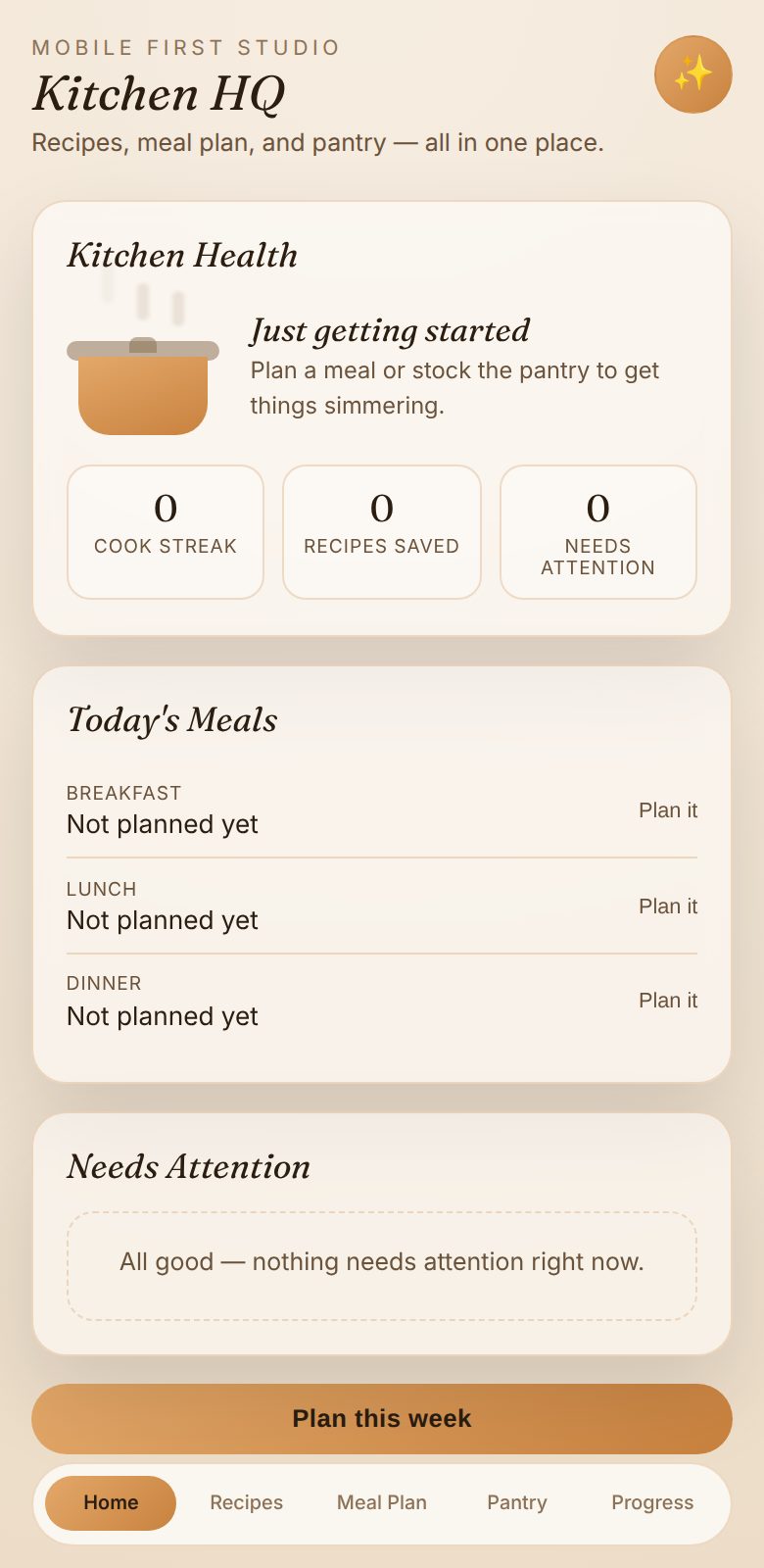 Kitchen HQ app screen
