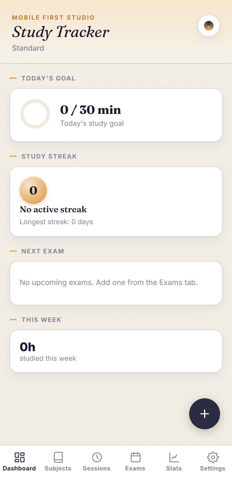 Study Tracker app screen