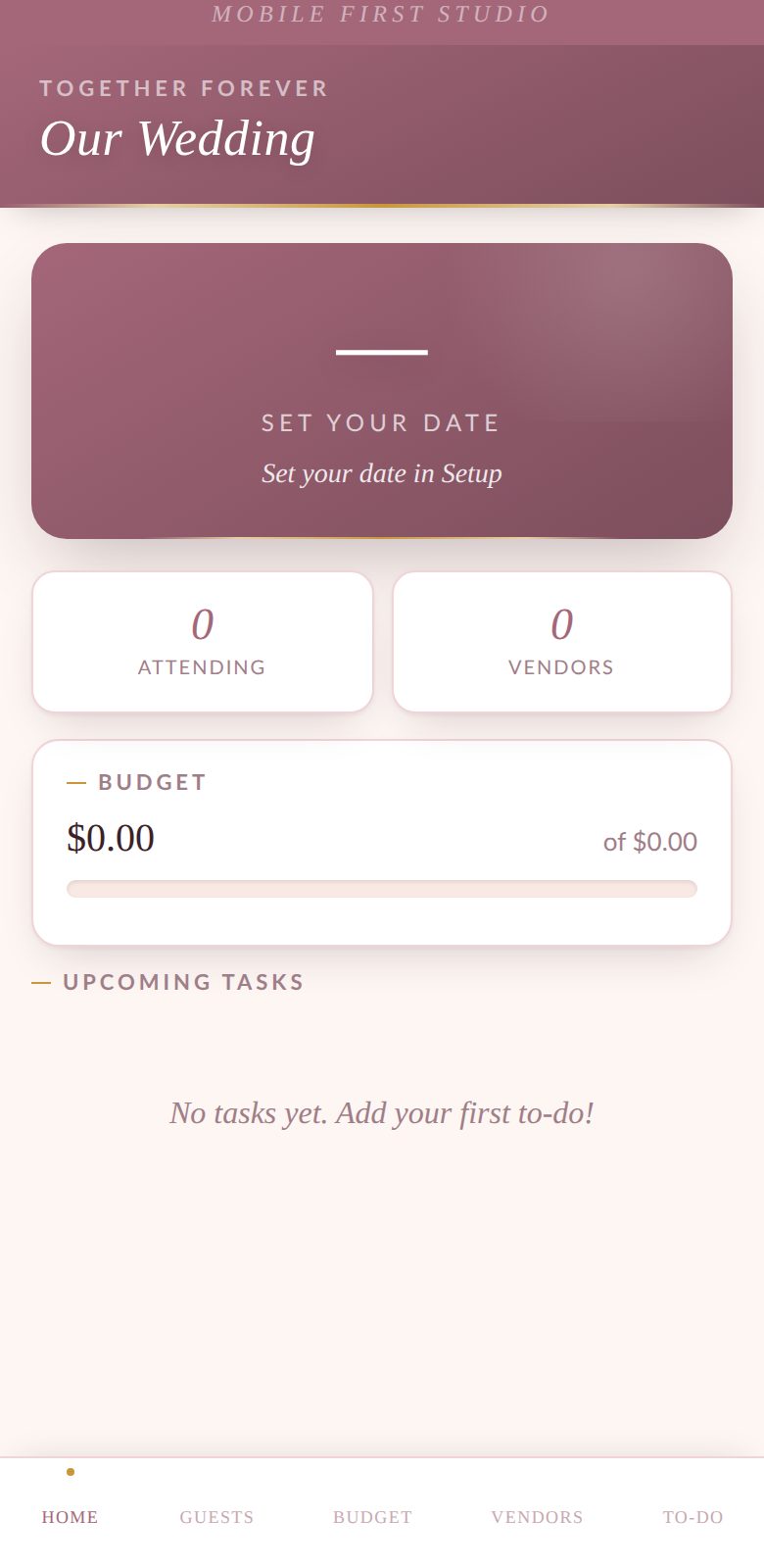 Wedding Planner app screen
